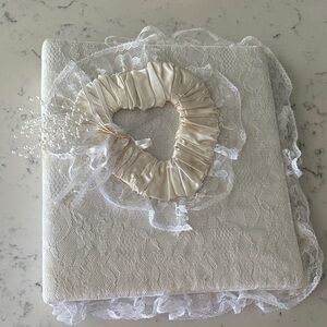 Vintage Bridal Keepsake - 3 ring album- white Lace satin with decorative heart